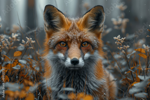 A solitary red fox prowling through the forest undergrowth, its keen senses alert for any signs of prey or danger. Concept of forest predators and hunting behavior. Generative Ai.