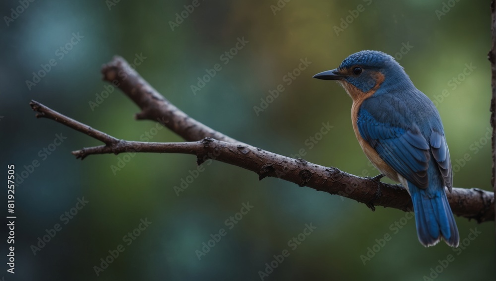 A small blue bird sitting on a branch with bokeh in the background,. A small blue bird sitting on a branch with bokeh in the background,.