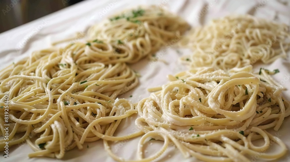   A photo of close-up pasta with Parmesan cheese and parsley