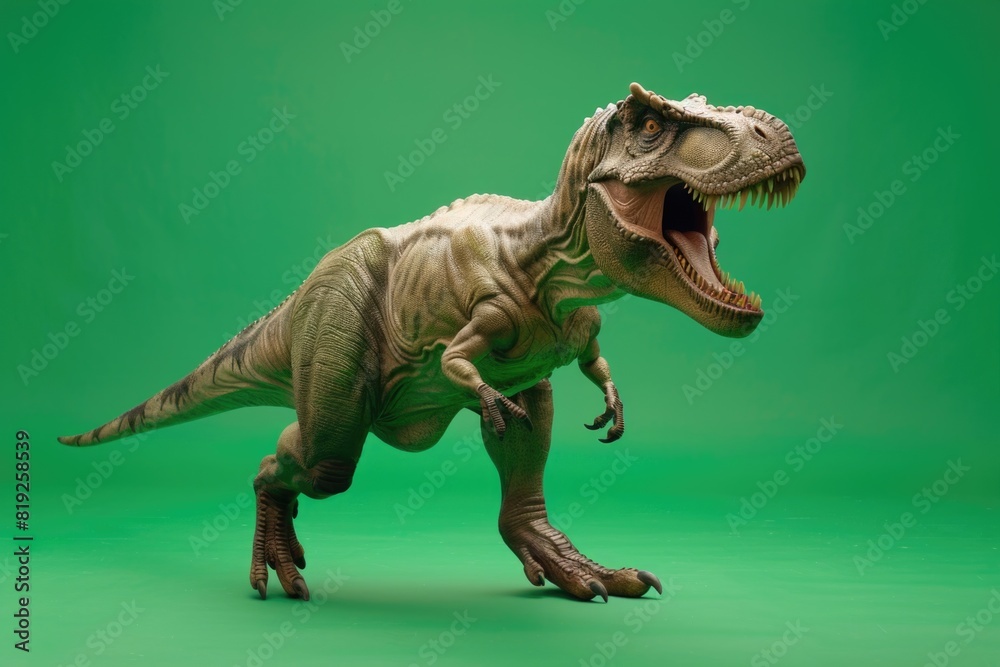 Fototapeta premium A toy T-Rex with its mouth open. Suitable for children's illustrations