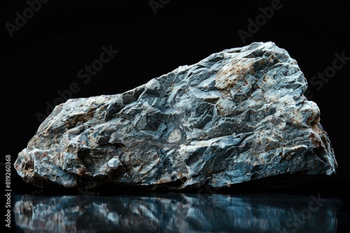 Snow Rock. Closeup of Isolated Rock Piece on Black Background