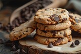 Dessert Cookies. Delicious Chocolate Chip Biscuits on Wooden Background