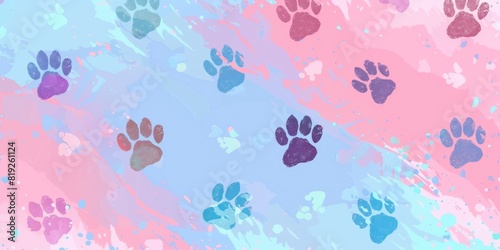 Pastel Cat Dog Paw Print Pattern