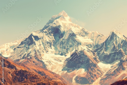 Vintage Landscape. Trekking in Nepal with Magnificent Mountain Range Views