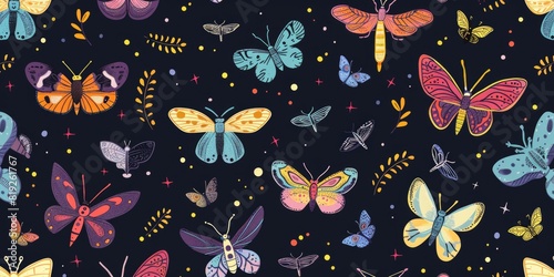  Pastel Night Seamless Pattern with Insects