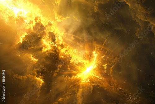 solar  eclipse fantastic burning yellow illustration in sky with clouds