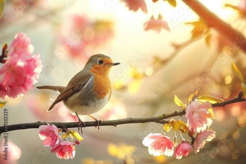 Bird Tree. The Robin - A Stunning Display of Natural Beauty in Springtime © Serhii