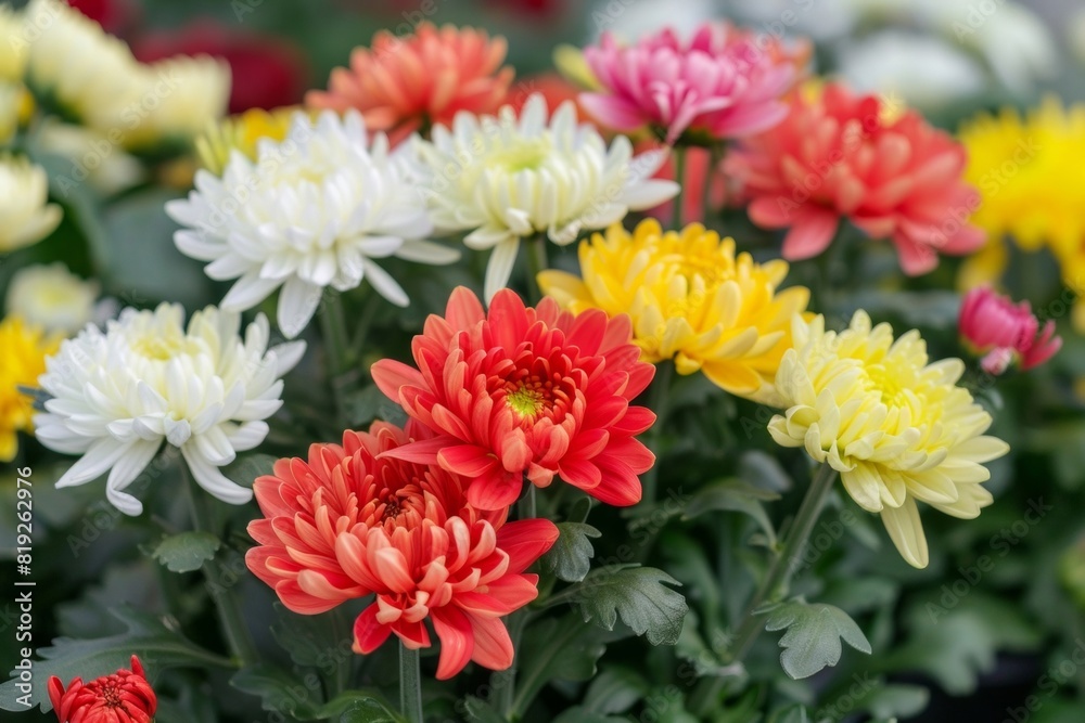 Close-up shot of blooming Chrysanthemum flowers with vivid colors - Gardening - Floristry Close-up shot of blooming Chrysanthemum flowers with vivid colors - Gardening - Floristry