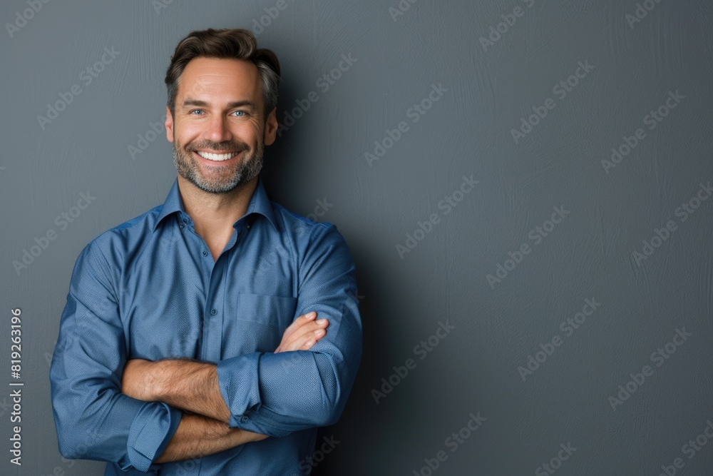 Smiling Professional Man. Handsome Businessman with Crossed Arms in Blue Shirt Smiling Professional Man. Handsome Businessman with Crossed Arms in Blue Shirt