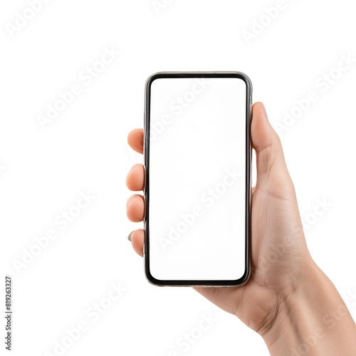 hand holding smart phone isolated on transparent background