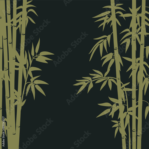 Cartoon asian bamboo background. Bamboo forest plants with branches and foliage  green bamboo sprouts pattern flat vector background illustration. Chinese or Japanese floral backdrop