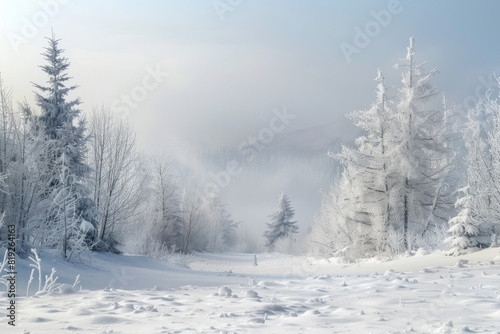 Snow Scenery. Winter Forest Landscape in Russia with Snow-Covered Trees