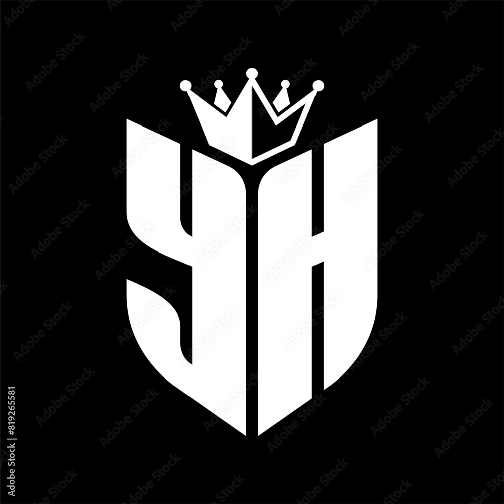 YH Letter monogram with shield shape with crown black and white color ...