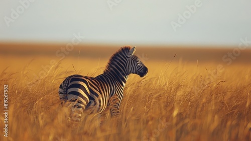 Zebra Standing in Field of Tall Grass