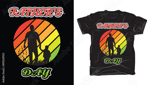 Father's Day t-shirt, Father's Day vector, Father's Day with dad and children, greeting t-shirt