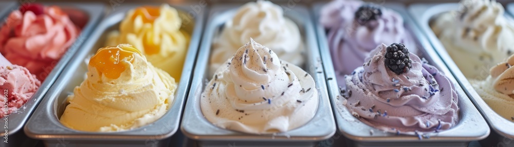 Assorted gelato flavors on display, including vanilla, berry, and citrus. Perfect for dessert and food photography enthusiasts. Assorted gelato flavors on display, including vanilla, berry, and citrus. Perfect for dessert and food photography enthusiasts.