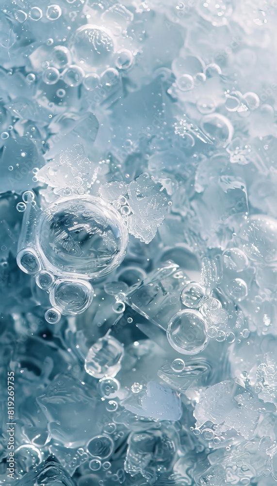 Air bubbles in ice on a light background