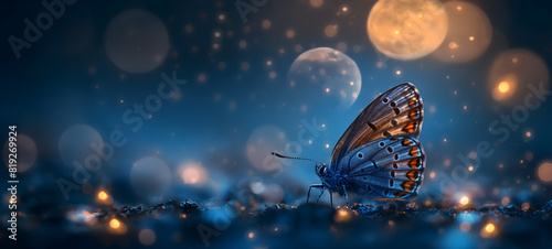 Majestic Butterfly Basking in Moonlight on a Mystical Evening