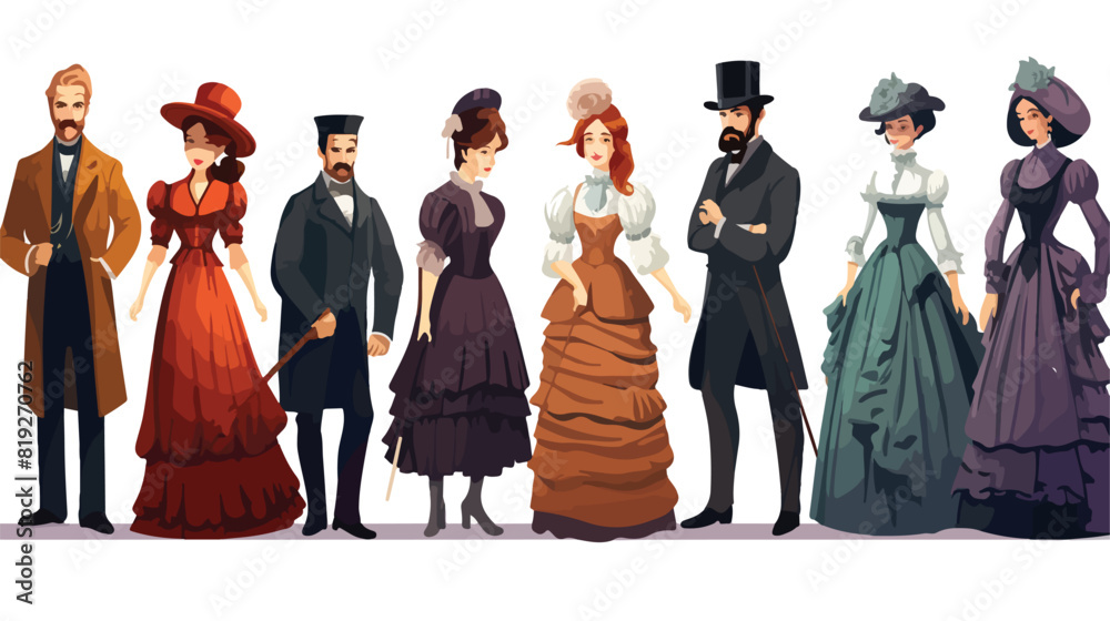 Vector cartoon men women in classic Victorian style
