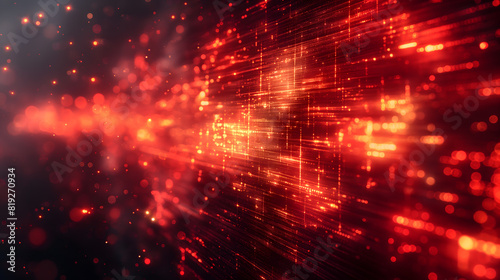 Abstract Red Data Stream in Digital Cyber Space Background