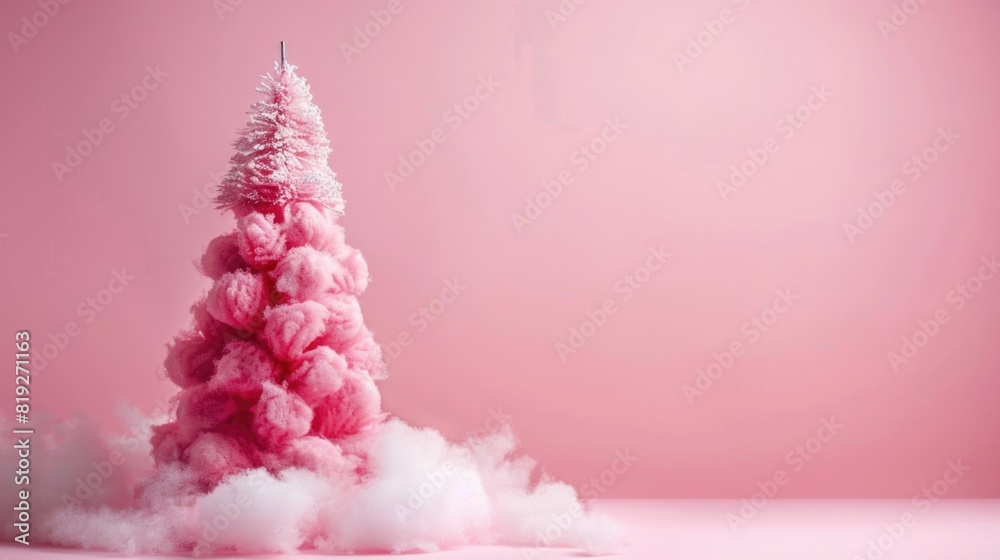 Pink cotton candy Christmas tree with copy space. Pink cotton candy Christmas tree with copy space.