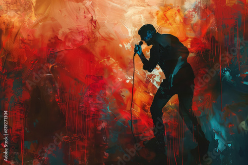 illustration of a male singer with abstract background