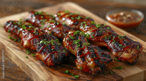 Succulent Grilled Chicken Drumsticks on Wooden Board