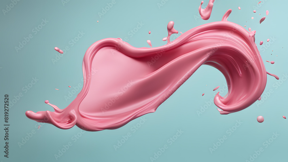a pink liquid splashing on a blue background for beauty makeup concept a pink liquid splashing on a blue background for beauty makeup concept