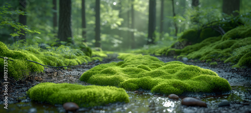 Enchanting Mossy Rock in a Sunlit Forest Stream