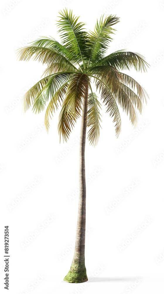 Obraz premium Single Palm Tree Isolated on White Background with Copy Space