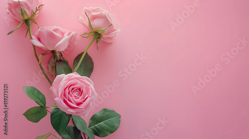 Elegant Pink Roses and Petals on Soft Pink Background