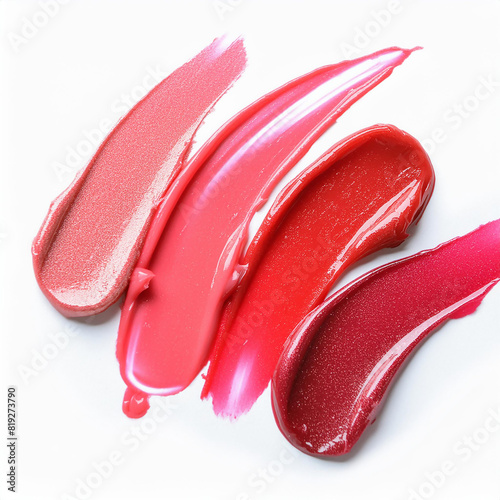 Creative fashion concept image of cosmetics swatches smears makeup beauty products lipstick eyeshadows lopgloss.