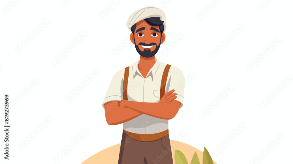 Vector cheerful indian farmer standing with arms cr