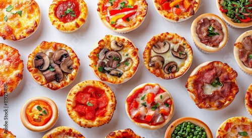 Assorted Pizzas Arranged on White Surface