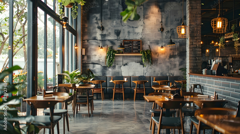 Modern cozy cafe and restaurant and empty wall texture background interior design PHOTOGRAPHY


