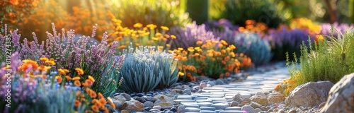 Colorful Flowers Surrounding Garden Path photo