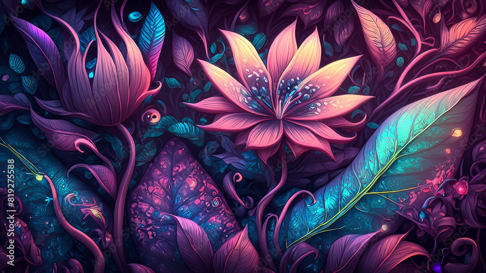 Abstract fantasy wallpaper with botanical flower special background design Abstract fantasy wallpaper with botanical flower special background design