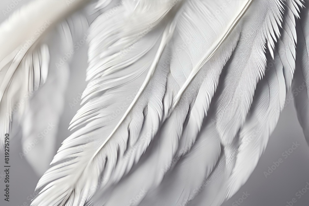 Naklejka premium A close-up photo of the delicate structure of a white feather, Macro shot white feather