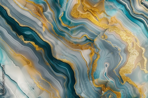 : An enchanting 3D abstract marble featuring a harmonious blend of golden, blue, and gray colors. The design mimic