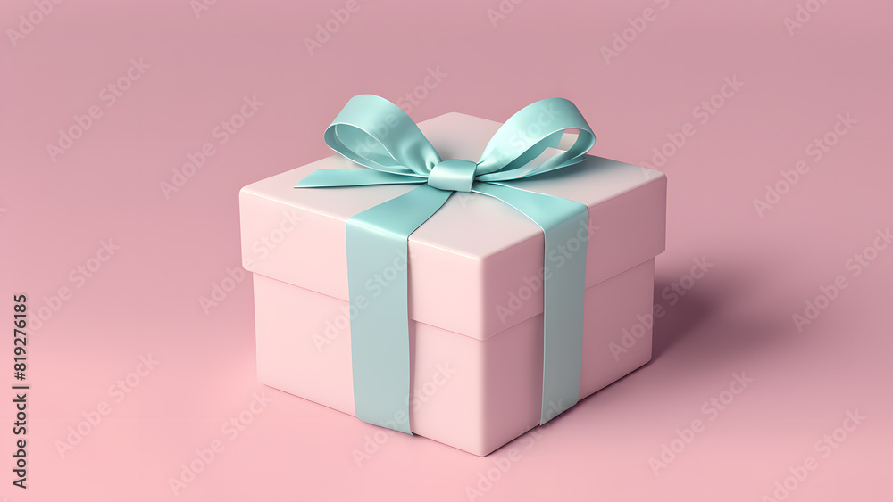 a white gift box with a blue ribbon for beauty makeup concept a white gift box with a blue ribbon for beauty makeup concept