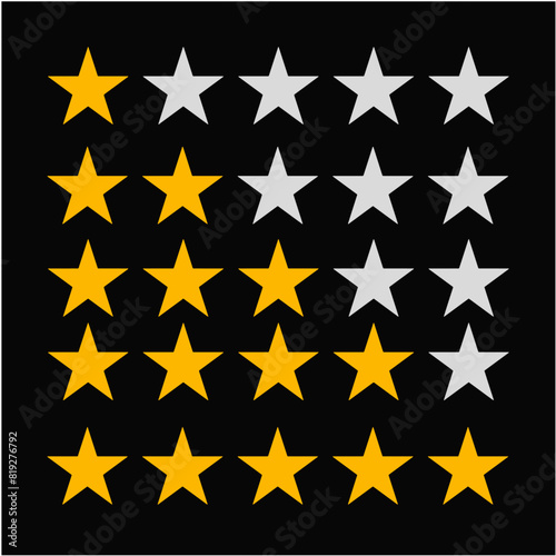 Vector one to five-star rating system collection with yellow and grey stars set Illustration.