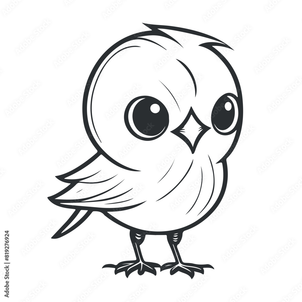 Naklejka premium Cute bird vector black and white cartoon character design collection. White background, Animals.