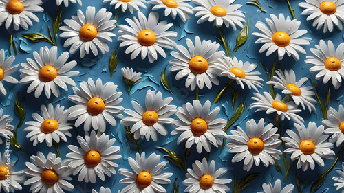 delicate daisies painted in oil on a blue background. floral background 