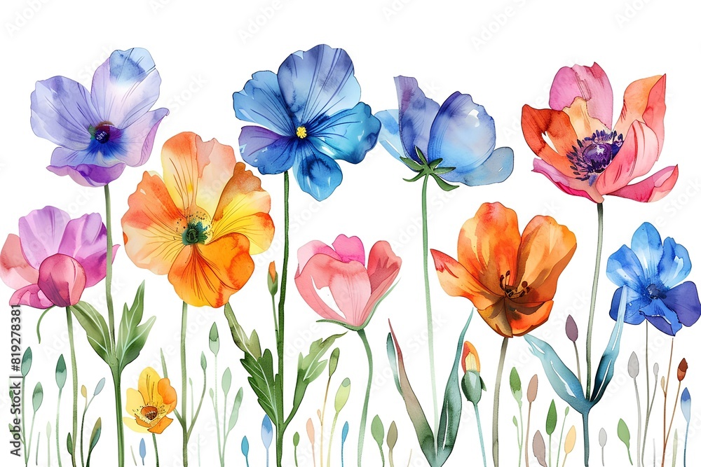 Fototapeta premium A painting of colorful flowers on a white background