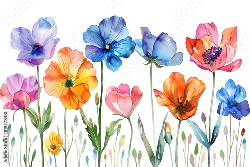 A painting of colorful flowers on a white background