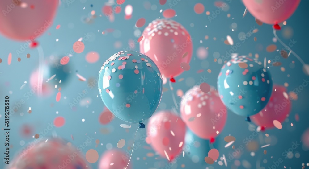 Colorful Balloons Flying in the Air on a Blue Background