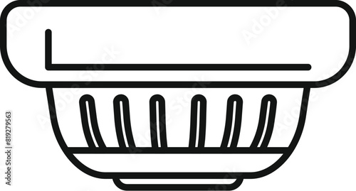 Black and white vector line drawing of a simple kitchen strainer, isolated on white background
