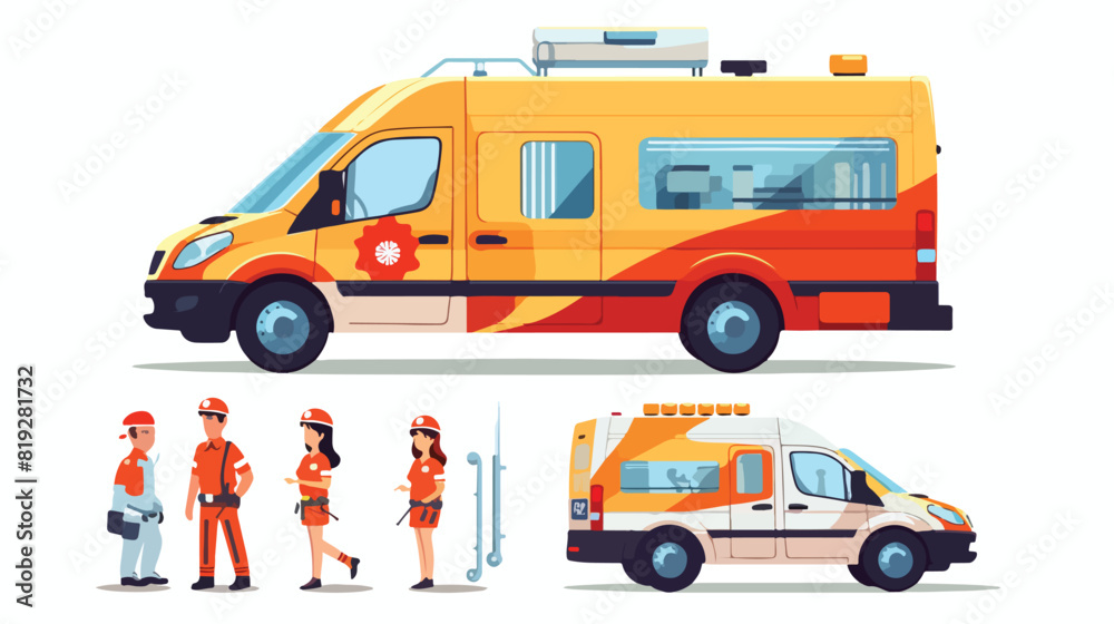 vector flat cartoon ambulance car. Paramedic emerge