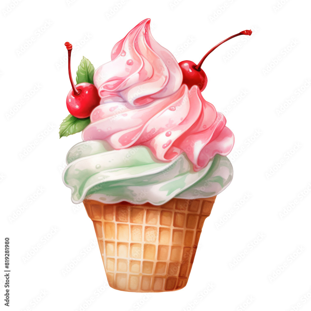 Soft Serve, Ice Cream Illustration. Watercolor Style. AI Generated Soft Serve, Ice Cream Illustration. Watercolor Style. AI Generated