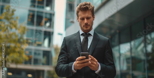 Businessman in Suit Using Cell Phone